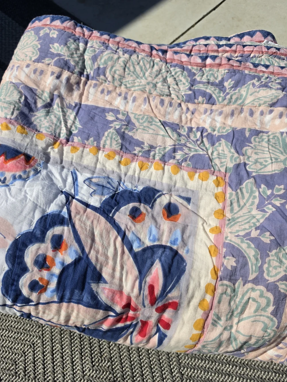 Anthropologie Brynne Floral Quilt And Two Shams in Coral, Navy & Lavender